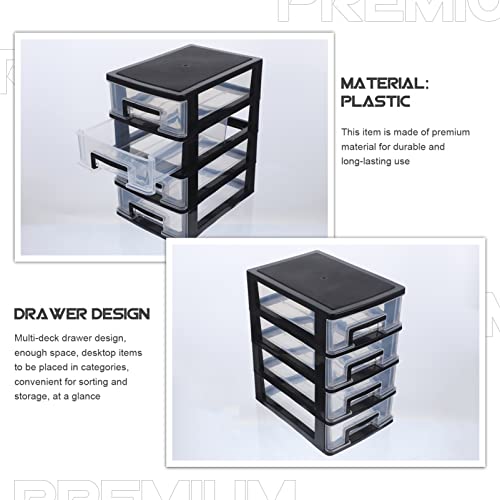 DOITOOL Four- Layer Plastic Drawers Organizer- Black Transparent Storage Drawers- Multifunction Plastic Drawers storage cabinet for Home Office Bathroom Bedroom（8.31x5.98x9.92in）