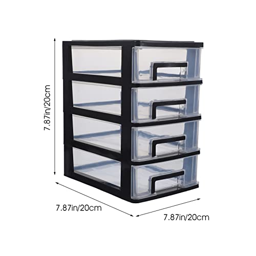 DOITOOL Four- Layer Plastic Drawers Organizer- Black Transparent Storage Drawers- Multifunction Plastic Drawers storage cabinet for Home Office Bathroom Bedroom（8.31x5.98x9.92in）