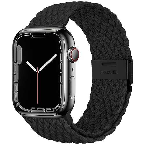 Qimela Compatible with Apple Watch Band 49mm 45mm 44mm 42mm,Stretchy Sport Solo Loop Strap with Adjustable Buckle,Elastic Nylon Braided Wristband for iWatch Series 9 8 7 6 SE 5 4 3 Ultra 2 1,Women Men