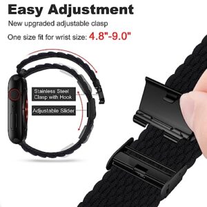 Qimela Compatible with Apple Watch Band 49mm 45mm 44mm 42mm,Stretchy Sport Solo Loop Strap with Adjustable Buckle,Elastic Nylon Braided Wristband for iWatch Series 9 8 7 6 SE 5 4 3 Ultra 2 1,Women Men