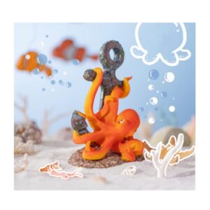 kowvowz octopus sea monster fish tank decorations, hand painted aquarium decorations, loved by children, underwater world landscape fish tank accessories, orange (mirror series)