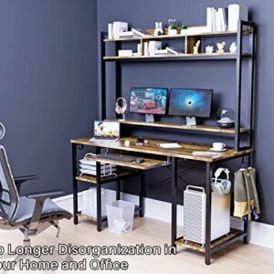 Computer Desk with Hutch Bookshelves, Storage Shelves, Keyboard Tray, Home Office Study Work Desk 53 inch Width, 70 inch High