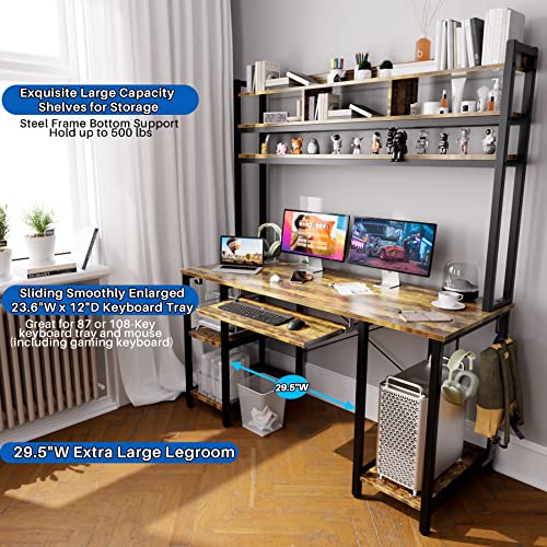 Computer Desk with Hutch Bookshelves, Storage Shelves, Keyboard Tray, Home Office Study Work Desk 53 inch Width, 70 inch High