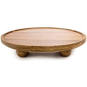 daily ritmo acacia round tray riser | wooden farmhouse pedestal stand for decor & display | natural wood footed rustic circle cake stand 11 inches