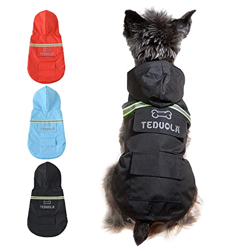 Waterproof Puppy Dog Raincoats with Hood for Small Medium Dogs, Dog Raincoat with Reflective and Leash Holes Winter Dog Vest Warm Raincoat Dog and Puppy Safety (M, Black)