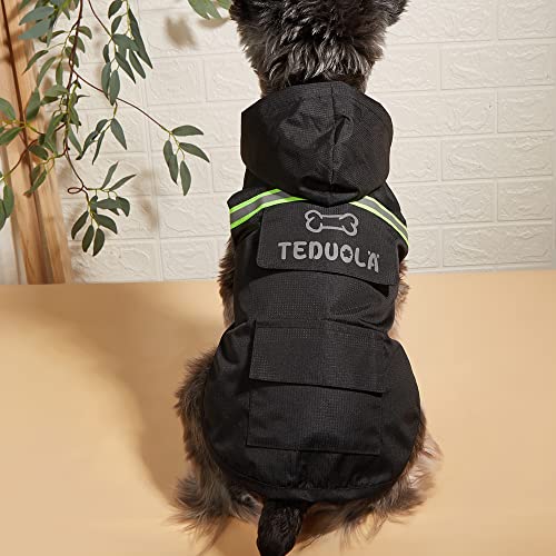 Waterproof Puppy Dog Raincoats with Hood for Small Medium Dogs, Dog Raincoat with Reflective and Leash Holes Winter Dog Vest Warm Raincoat Dog and Puppy Safety (M, Black)