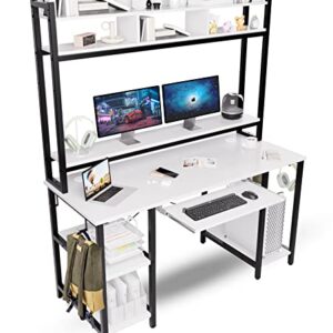 Computer Desk with Hutch Bookshelves, Storage Shelves, Keyboard Tray, Home Office Study Work Desk 53 inch Width, 70 inch High