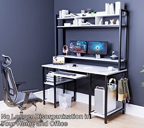 Computer Desk with Hutch Bookshelves, Storage Shelves, Keyboard Tray, Home Office Study Work Desk 53 inch Width, 70 inch High