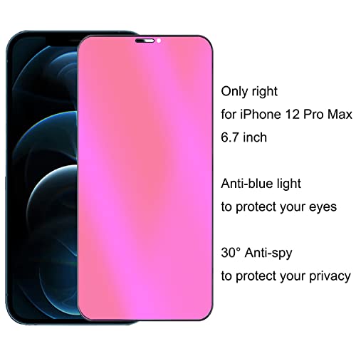 BWEDXEZ 2 Pack Anti-Blue Privacy Tempered Glass Suit for iPhone 12 Pro Max Mirror Anti-Spy Screen Protector Anti-Peeping Film Electroplated Gradient Colorful 9H Hardness Anti-scratch 6.7 inch