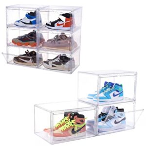 attelite 3 pack x-large+6 pack large side open clear plastic shoe storage box, stackable shoe containers display sneakers