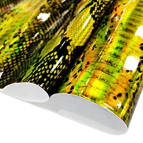 HYANG Holographic Mirror Snake Gold PU Faux Leather Sheets 1 Roll 12"X53"(30cmX135cm), Faux Leather Fabric Very Suitable for Leather Earrings, Bows, Handbag ，Sewing ，Crafts Making…