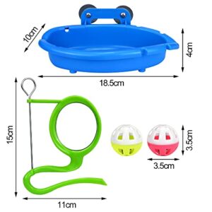 Upgraded Bird Bath for Cage Hanging Bird Bath Tub with Bell Hanging Mirror Parrots Bathing Tub Bird Feeder Bowl Bird Shower Bathing Birdcage Accessories Budgie Toys for Small Birds Canary Lovebirds