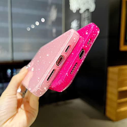 OWLSTAR Cute Glitter Phone Case for iPhone 12 Pro Max 6.7 inch, Sparkly Bling Silicone Slim Bumper Shockproof Protective Cover for Women Girls (Hot Pink)