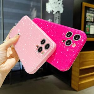 OWLSTAR Cute Glitter Phone Case for iPhone 12 Pro Max 6.7 inch, Sparkly Bling Silicone Slim Bumper Shockproof Protective Cover for Women Girls (Hot Pink)