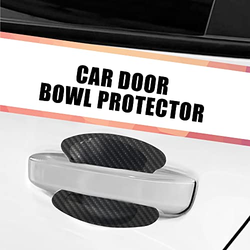 X AUTOHAUX 4pcs Carbon Fiber Pattern Car Door Handle Bowl Paint Cover Guard Sticker Protector Anti Scratch Protective Film Universal Fit Black