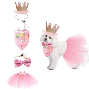 mitili dog birthday party decorations - pet girl pink princess style, dog birthday triangle bandana crown hat tutu scarf collar bow happy birthday for pet dog house cat (4-pack)