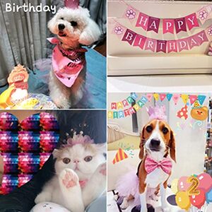 Mitili Dog Birthday Party Decorations - Pet Girl Pink Princess Style, Dog Birthday Triangle Bandana Crown Hat Tutu Scarf Collar Bow Happy Birthday for Pet Dog House Cat (4-Pack)