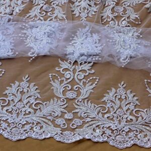 Special Design La Belleza Beading lace Fabric 53" Width Beautiful Patterns Easy to Cut for Wedding Dress Pure White lace Fabric 2 Yards