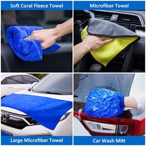 HLWDFLZ 32Pcs Car Wash Cleaning Kit with Car Duster Brush - Car Detailing Kit, Car Duster Exterior Scratch Free with Long Secure Extendable Handle, Detailing Brush Set, Tire Brush, Wash Mitt