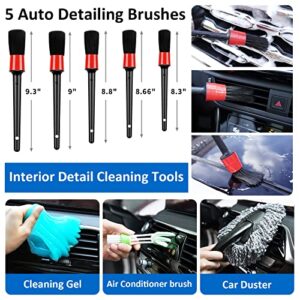 HLWDFLZ 32Pcs Car Wash Cleaning Kit with Car Duster Brush - Car Detailing Kit, Car Duster Exterior Scratch Free with Long Secure Extendable Handle, Detailing Brush Set, Tire Brush, Wash Mitt