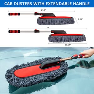 HLWDFLZ 32Pcs Car Wash Cleaning Kit with Car Duster Brush - Car Detailing Kit, Car Duster Exterior Scratch Free with Long Secure Extendable Handle, Detailing Brush Set, Tire Brush, Wash Mitt