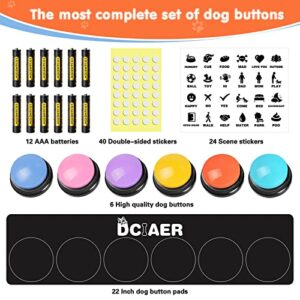 DCIAER Dog Buttons for Communication,Talking Buttons for Dogs,6 Recordable Sound Buttons + 24 Scene Patterns + 1 Dog Button Mat+ 12 AAA Batteries，30 Seconds Dog Buttons for Pet Sound Training Toy