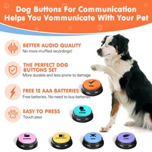 DCIAER Dog Buttons for Communication,Talking Buttons for Dogs,6 Recordable Sound Buttons + 24 Scene Patterns + 1 Dog Button Mat+ 12 AAA Batteries，30 Seconds Dog Buttons for Pet Sound Training Toy