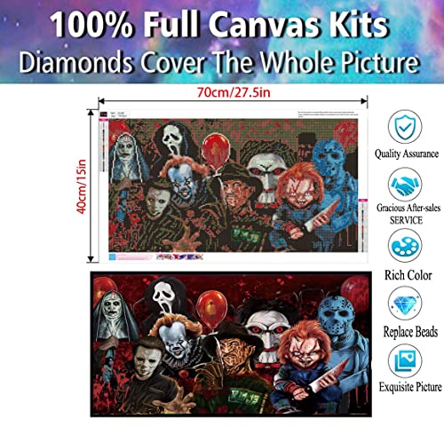 KYOQFVN Halloween Diamond Painting Kits for Adults,5D Full Round Diamond Halloween Clown Diamond Art Kit, Large Dots Diamond Painting for Beginners, DIY Beads for Home Wall Decor, 27.5" x 15"