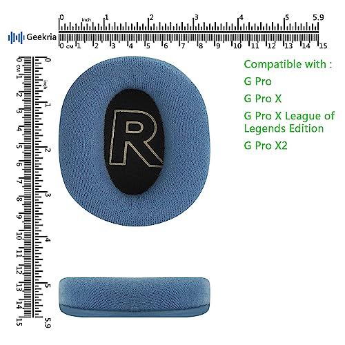 Geekria Comfort Velour Replacement Ear Pads for Logitech G Pro, G Pro X, G Pro X League of Legends Edition G Pro X 2 Headphones Ear Cushions, Headset Earpads, Ear Cups Repair Parts (Blue)