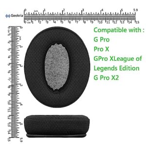 Geekria PRO Extra Thick Mesh Fabric Replacement Ear Pads for Logitech G Pro, G Pro X, G Pro X League of Legends Edition G Pro X 2 Headphones Ear Cushions, Headset Earpads (Black)