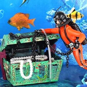 1Pc Treasure Chest Diver Orange Fish Tank Decorations Action Figure Treasure Hunter Aquarium Fish Tank Ornament Decoration Accessories Fake Water Grass by BonitaTShop