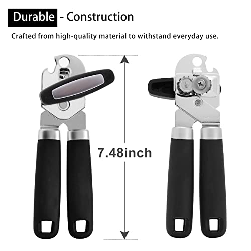 Geolinca Manual Handheld Strong Can Opener, Sharp Cutting Wheel for Smooth Edge Cut, Comfortable Soft Handle, Easy to Use Turn Knob, Includes Built in Bottle Opener, Black