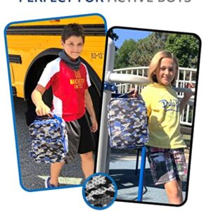 Bundle of Camo Lunch-Box for Boys 4 Compartments (Blue Camouflage) + Camo Lunch Box for Boys Kids Men with Ice Pack (Blue Black Camouflage)