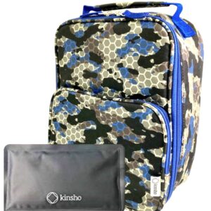 Bundle of Camo Lunch-Box for Boys 4 Compartments (Blue Camouflage) + Camo Lunch Box for Boys Kids Men with Ice Pack (Blue Black Camouflage)