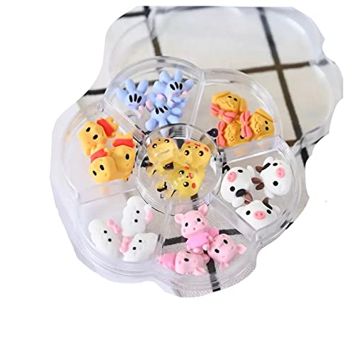 21PC Mixed Resin Nail Art Charms Piggy Dog Glove Cow Cloud Pika Bear 3D