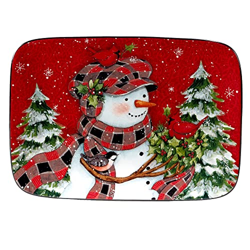 Certified International Christmas Lodge Snowman Rectangular Platter, 14" X 10", Multicolor