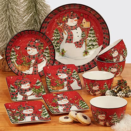 Certified International Christmas Lodge Snowman Rectangular Platter, 14" X 10", Multicolor