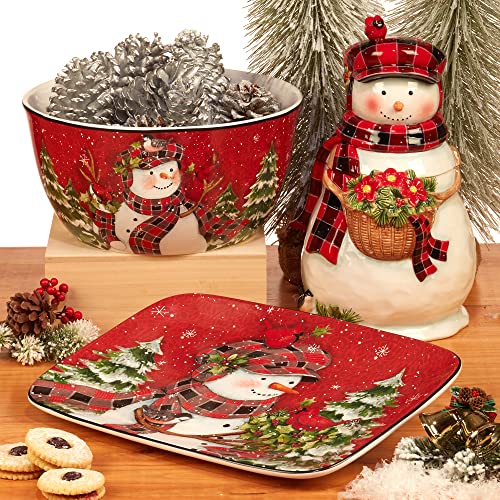 Certified International Christmas Lodge Snowman Rectangular Platter, 14" X 10", Multicolor