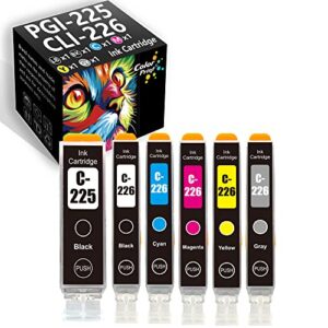 (6-pack, included gray) colorprint compatible pgi225 cli226 ink cartridge 225 226 replacement for canon pgi-225 cli-226 gy used for mg6120 mg6220 mg8120 mg8120b mg8220 inkjet laser printer, 2x2x2