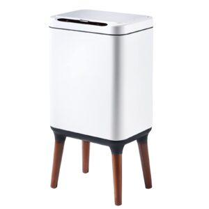 elpheco stainless steel trash can with lid 2.5 gallon motion sensor trash can with wooden legs, 9.5 liter automatic metal garbage can for office, dog proof trash bin for bathroom, bedroom