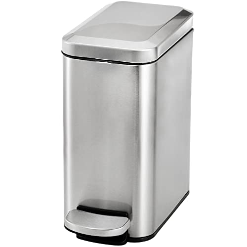 Hiceeden 1.3 Gallon Slim Step Trash Can with Lid, 5 Liter Stainless Steel Rectangle Garbage Bin with Portable Inner Bucket for Kitchen, Bathroom, Bedroom, Living Room, Dining Room, Office