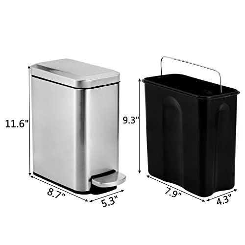 Hiceeden 1.3 Gallon Slim Step Trash Can with Lid, 5 Liter Stainless Steel Rectangle Garbage Bin with Portable Inner Bucket for Kitchen, Bathroom, Bedroom, Living Room, Dining Room, Office