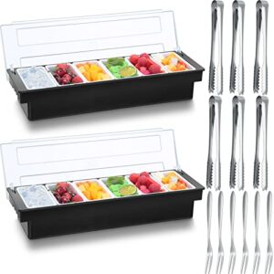 2 pack ice cooled garnish tray deck bar garnish caddy condiment containers with lids and removable chilled condiment server with 6 tongs and 6 fruit forks for home work or restaurant
