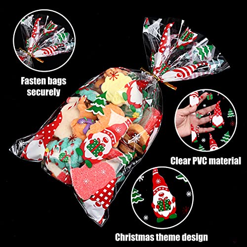 Moretoes 216pcs Christmas Treat Bags Cellophane Bags with 180pcs Twist Ties Snowflake & Gingerbread Man 12 Assorted Styles Goodie Bags for Christmas Party Supplies