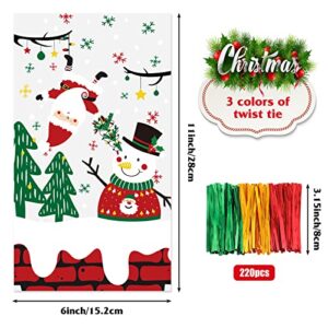 Moretoes 216pcs Christmas Treat Bags Cellophane Bags with 180pcs Twist Ties Snowflake & Gingerbread Man 12 Assorted Styles Goodie Bags for Christmas Party Supplies