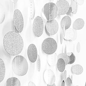 miahart 4 pcs circle dots garland 52 feet silver decorations party garland hanging banner for birthday baby shower wedding christmas party decor