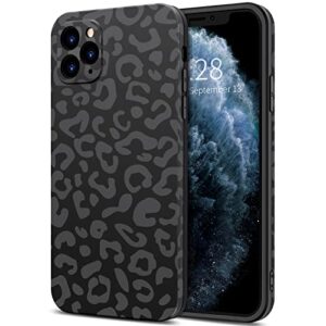 hython case for iphone 11 pro max case leopard, matte black cheetah print pattern design [not rub off], cute aesthetic slim soft flexible tpu shockproof protective phone case cover for women men