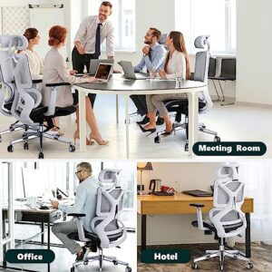 Memobarco Ergonomic Office Chair, High Back Desk Chair with Lumbar Back Support, 3D Adjustable Armrest & 3D Headrest, Comfortable Computer Mesh Chair with PU Wheels for Executive, Gaming, White