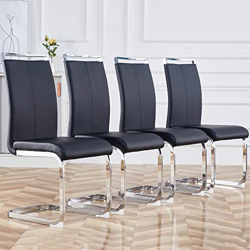 nikxun Modern Dining Chairs Set of 4 pcs Armless Side Chairs with Sturdy Metal Legs，PU Leather Padded Seat High Back for Living Kitchen Dining Room Office Waiting Room,Leisure,Wedding (Black+PU)