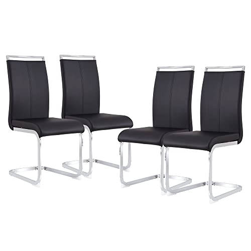 nikxun Modern Dining Chairs Set of 4 pcs Armless Side Chairs with Sturdy Metal Legs，PU Leather Padded Seat High Back for Living Kitchen Dining Room Office Waiting Room,Leisure,Wedding (Black+PU)